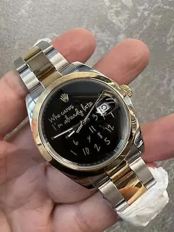 Rolex Datejust 41 126303 18K Custom Who Cares I'm Already Late Black Dial Watch