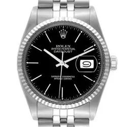 ROLEX DATEJUST VINTAGE STEEL WHITE GOLD BLACK DIAL MENS WATCH 16014