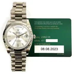 2023 ROLEX DAY-DATE 40, PRESIDENT BRACELET, WHITE GOLD, SILVER DIAMOND DIAL, ...