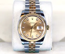 ROLEX 36MM 18K GOLD DATEJUST FACTORY CHAMPAGNE DIAMOND DIAL JUBILEE WATCH 116233