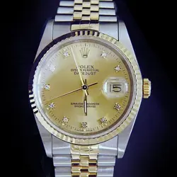 MENS ROLEX DATEJUST 2TONE 18K GOLD STEEL WATCH GOLD FACTORY DIAMOND DIAL 16233