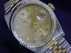Mens Rolex Datejust 2Tone 18k Gold Steel Watch Gold FACTORY DIAMOND Dial 16233