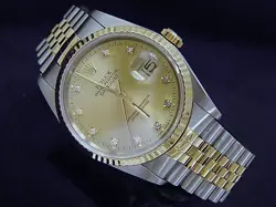 Mens Rolex Datejust 2Tone 18k Gold Steel Watch Gold FACTORY DIAMOND Dial 16233