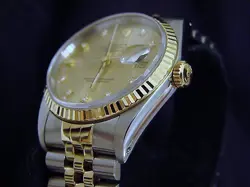 Mens Rolex Datejust 2Tone 18k Gold Steel Watch Gold FACTORY DIAMOND Dial 16233
