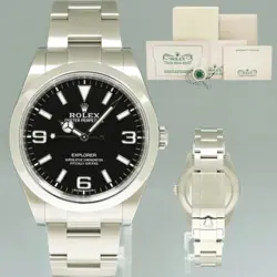 2024 ROLEX CPO PAPERS ROLEX 214270 EXPLORER BLACK BLUE LUME 3-6-9 STEEL WATCH