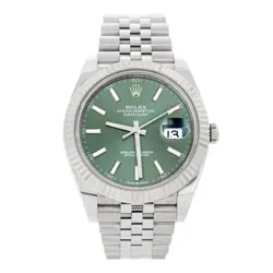 ROLEX DATEJUST 41 STAINLESS STEEL GREEN DIAL FLUTED JUBILEE 41MM 126334 FULL SET