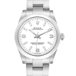 ROLEX OYSTER PERPETUAL MIDSIZE WHITE DIAL DOMED BEZEL STEEL LADIES WATCH 177200
