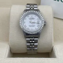 ROLEX LADY-DATEJUST 26MM WHITE ROMAN DIAL DIAMOND BEZEL JUBILEE REF: 69174