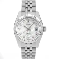 ROLEX DATEJUST 10P DIAMOND 179174G SILVER CARVING COMPUTER D NUMBER SECOND H...
