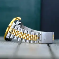 ~ROLEX DATEJUST WATCH UNISEX 18KY & SS WHITE MOTHER OF PEARL DIAL RAINBOW BEZEL