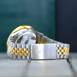 ~ROLEX DATEJUST WATCH UNISEX 18KY & SS WHITE MOTHER OF PEARL DIAL RAINBOW BEZEL