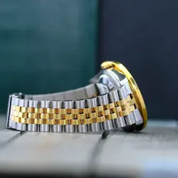 ~ROLEX DATEJUST WATCH UNISEX 18KY & SS WHITE MOTHER OF PEARL DIAL RAINBOW BEZEL