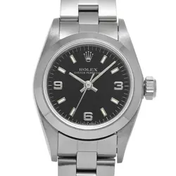 USED ROLEX Oyster Perpetual 67180 Black Case Size 24×24mm Ladies Watch #22625