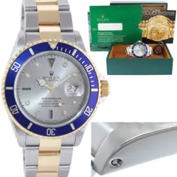 2000 ROLEX GOLD BUCKLE ROLEX SUBMARINER 16613 TWO TONE GOLD SILVER SERTI DIAMOND