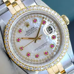~ROLEX MENS DATEJUST 16233 18KY GOLD & STEEL WHITE DIAL DIAMOND BEZEL 36MM WATCH