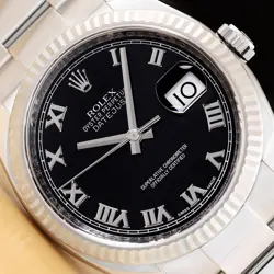 ROLEX MENS DATEJUST 116234 18K WHITE GOLD STEEL BLACK ROMAN DIAL OYSTER WATCH