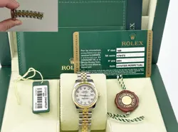 ROLEX LADIES DATEJUST 179173 WHITE DIAMOND DIAL 18K YELLOW GOLD STEEL BOX PAPER