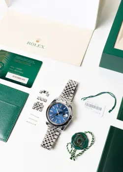 BLUE ROLEX DATEJUST 126300 SILVER JUBILEE BRACELET WITH SILVER BEZEL