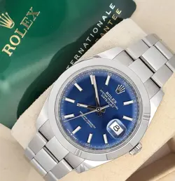 2024 ROLEX DATEJUST 41 BLUE INDEX DIAL OYSTER STEEL WATCH 126300 BOX PAPERS