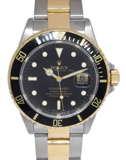 ROLEX SUBMARINER DATE 18K YELLOW GOLD/STEEL BLACK MENS 40MM WATCH M 16613 T