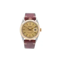 ROLEX DATEJUST  16233 36MM CHAMPAGNE INDEX DIAL FLUTED BEZEL & LEATHER BAND