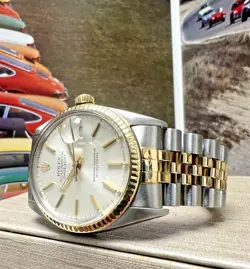 MENS ROLEX DATEJUST GOLD STAINLESS STEEL SILVER DIAL  36MM WATCH 16013