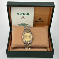 B&P ROLEX DATEJUST  16233 36MM CHAMPAGNE INDEX DIAL FLUTED BEZEL JUBILEE BAND
