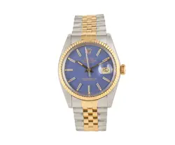 1982 ROLEX DATEJUST 16013, 36MM, BLUE DIAL, STAINLESS STEEL AND 18K GOLD W/ BOX
