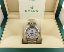 1993 ROLEX DATEJUST 16233 WHITE ROMAN DIAL TT 18KT JUBILEE WITH PAPERS 36MM