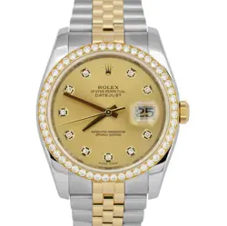 MINT ROLEX DATEJUST 36MM CHAMPAGNE DIAMOND TWO-TONE GOLD STEEL WATCH 116243