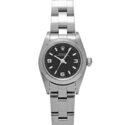 ROLEX 76080 OYSTER PERPETUAL BLACK WOMEN WRISTWATCH WITH BOX & PAPER