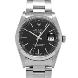 ROLEX 16200 DATEJUST BLACK MENS WRISTWATCH WITH BOX & PAPER