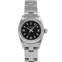 ROLEX 67180 OYSTER PERPETUAL BLACK WOMEN WRISTWATCH WITH BOX & PAPER