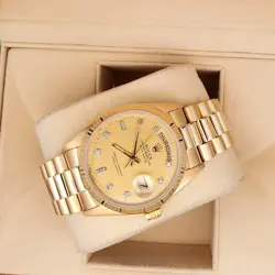 ROLEX PRESIDENT  36MM FACTORY CHAMPAGNE DIAMOND DIAL YELLOW GOLD WATCH 18038