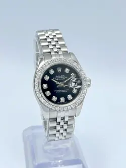 Rolex Datejust 26mm 179174 Black Diamond Dial Diamond Bezel Papers Jubilee Box