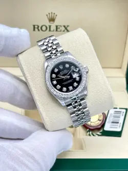 Rolex Datejust 26mm 179174 Black Diamond Dial Diamond Bezel Papers Jubilee Box