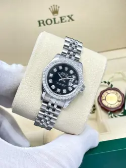 Rolex Datejust 26mm 179174 Black Diamond Dial Diamond Bezel Papers Jubilee Box