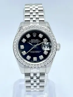 Rolex Datejust 26mm 179174 Black Diamond Dial Diamond Bezel Papers Jubilee Box