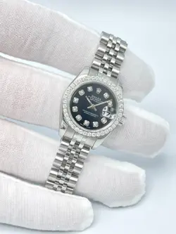 Rolex Datejust 26mm 179174 Black Diamond Dial Diamond Bezel Papers Jubilee Box