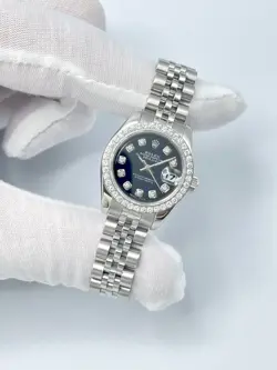 Rolex Datejust 26mm 179174 Black Diamond Dial Diamond Bezel Papers Jubilee Box