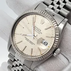 ROLEX DATEJUST 36MM SILVER LINEN DIAL WHITE GOLD FLUTED STEEL WATCH 16014