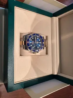 ROLEX SUBMARINER DATE 40MM SUNBURST BLUE 18K YELLOW GOLD TWO-TONE WATCH 116613LB