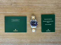 ROLEX SUBMARINER DATE 40MM SUNBURST BLUE 18K YELLOW GOLD TWO-TONE WATCH 116613LB
