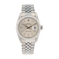 ROLEX DATEJUST 16030 36MM SILVER INDEX 8+2 DIAL ENGINE-TURNED BEZEL JUBILEE