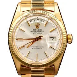 MENS ROLEX DAY-DATE PRESIDENT SOLID 18K YELLOW GOLD WATCH SILVER DIAL 1803