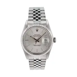 ROLEX DATEJUST  16030 36MM SILVER STACKED INDEX DIAL ENGINE-TURNED BEZEL JUBILEE