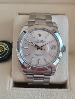 2023 ROLEX DATEJUST 41 WITH SILVER STICK DIAL AND OYSTER BRACELET, 126300 B&P
