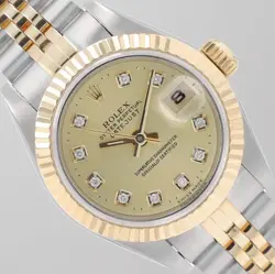 ROLEX LADIES DATEJUST 26MM TWO-TONE CHAMPAGNE DIAMOND DIAL FLUTED JUBILEE BAND
