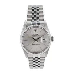 B&P ROLEX DATEJUST 16030 36MM SILVER STACKED INDEX DIAL ENGINE-TURNED BEZEL