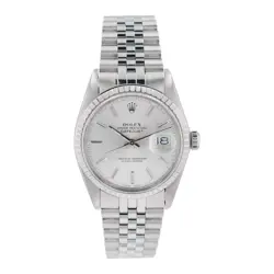 ROLEX DATEJUST 16030 36MM SILVER INDEX DIAL ENGINE-TURNED BEZEL & JUBILEE BAND